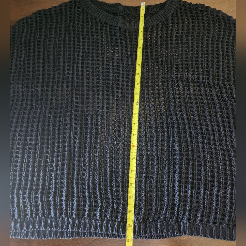 Crochet Open Weave Knit Eggshell Black Bohemian Top, Fishnet - Picture 3 of 12